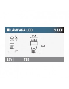 Caja de 10 lámparas 9LED T15 AMBAR