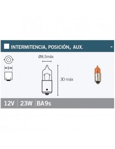 Caja de 10 lámparas bayoneta 9 mm 12Vx23W. Naranja