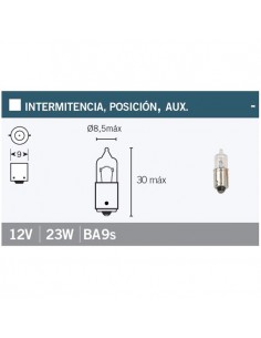 Caja de 10 lámparas bayoneta 9 mm 12Vx23W. Blanca