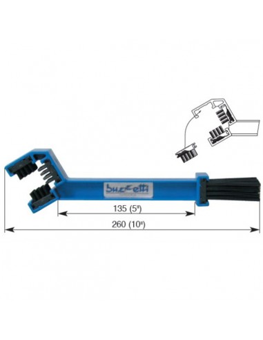 Cepillo para limpiar cadenas con cepillos ajustables.