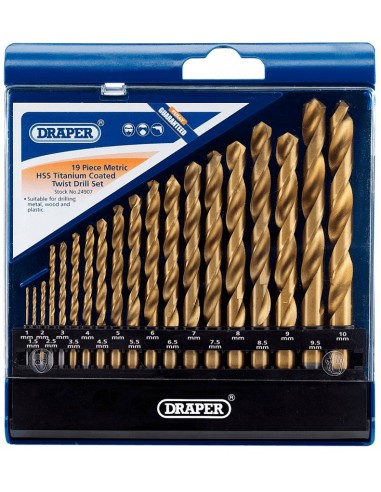 Juego de 19 brocas DRAPER HSS titanio 1 - 10mm
