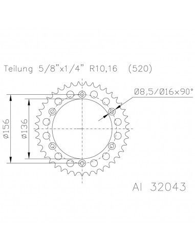 Corona ESJOT Aluminio negro 51-32043-50BP dientes