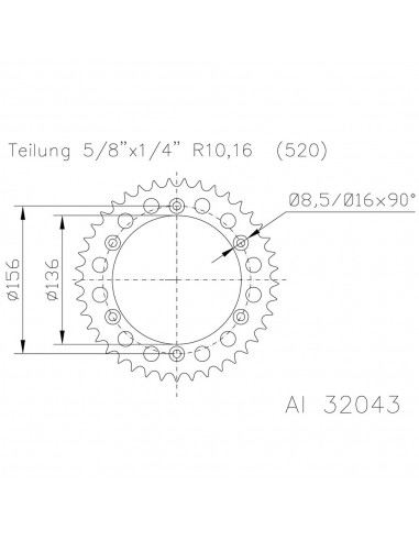 Corona ESJOT Aluminio negro 51-32043-51BP dientes