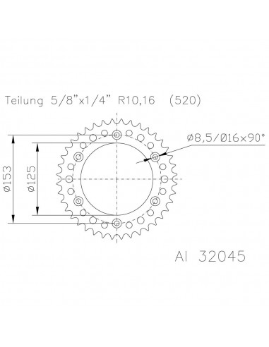 Corona ESJOT Aluminio negro 51-32045-47BP dientes