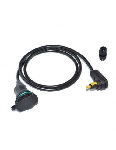 Conector universal clavija mini BMW a 90º tipo encendedor para mochila sobredepósito. Cable 1m. ZA15