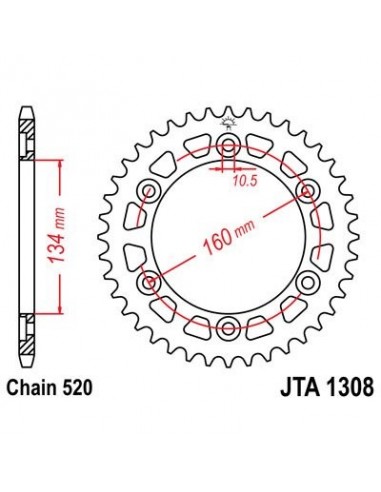Corona JT 1308 de aluminio con 40 dientes