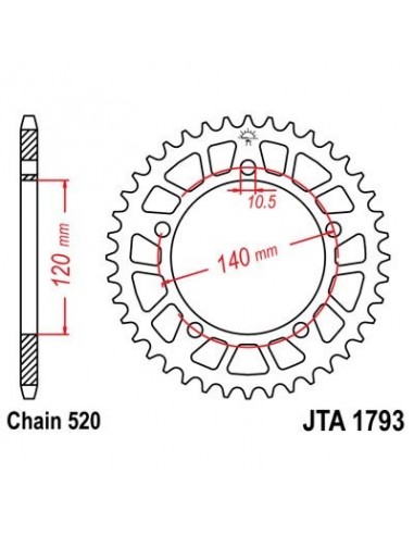 Corona JT 1793 de aluminio con 43 dientes