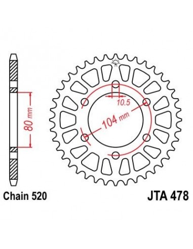 Corona JT 478 de aluminio con 43 dientes
