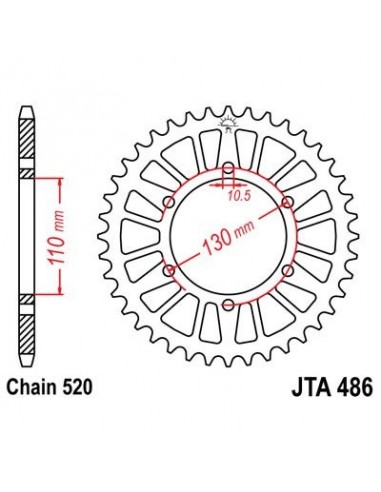 Corona JT A486 de aluminio con 43 dientes