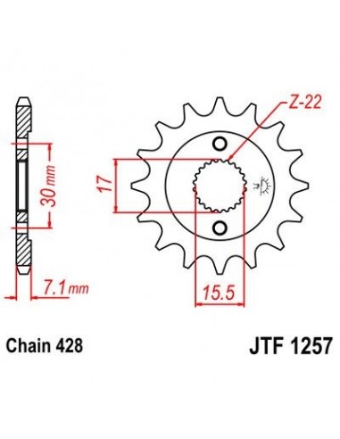 Piñon JT 1257 de acero con 15 dientes