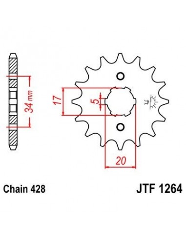 Piñon JT 1264 de acero con 15 dientes