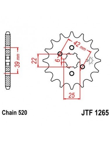 Piñon JT 1265 de acero con 14 dientes