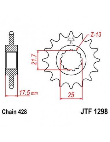 Piñon JT 1298 de acero con 17 dientes