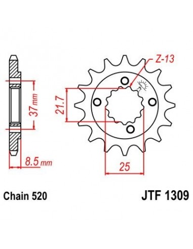 Piñon JT 1309 de acero con 14 dientes