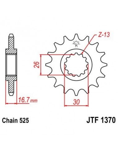 Piñon JT 1370 de acero con 16 dientes
