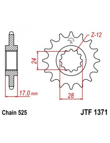 Piñon JT 1371 de acero con 15 dientes