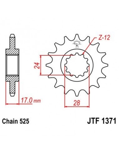 Piñón con goma JT 1371 de acero con 15 dientes