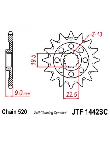 Piñon JT 1442SC autolimpiable de acero con 13 dientes