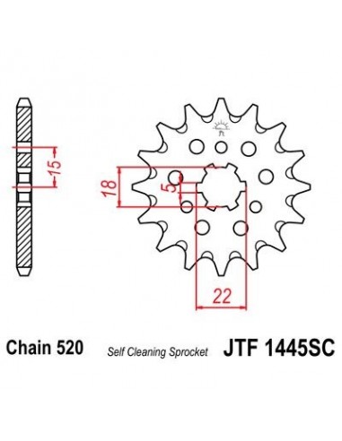 Piñon JT 1445SC  autolimpiable de acero con 12 dientes