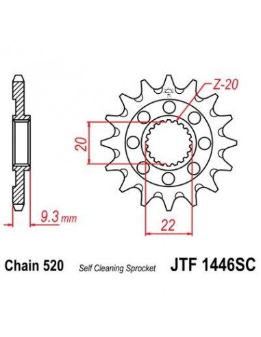 Piñon JT 1446SC  autolimpiable de acero con 13 dientes