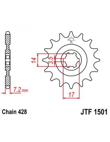 Piñon JT 1501 de acero con 14 dientes