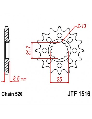 Piñón JT F1516 de acero con 16 dientes