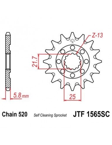 Piñon JT 1565SC  autolimpiable de acero con 13 dientes