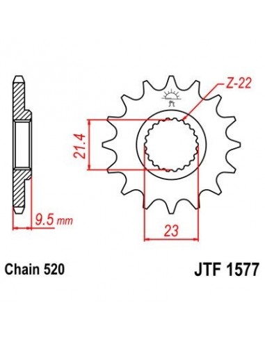 Piñon JT 1577 de acero con 15 dientes