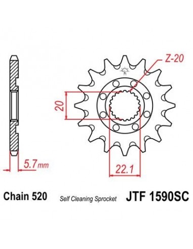 Piñon JT 1590SC  autolimpiable de acero con 13 dientes