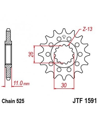 Piñón con goma JT 1591 de acero con 16 dientes