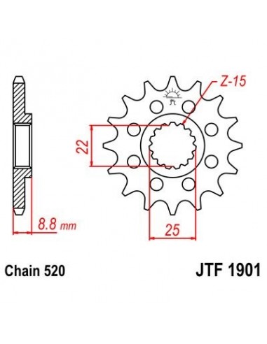 Piñón JT 1901 de acero con 12 dientes