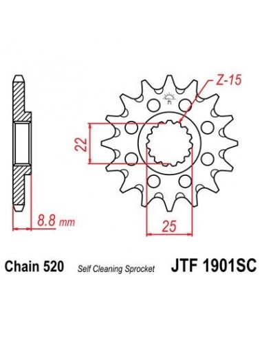 Piñon JT 1901SC  autolimpiable de acero con 13 dientes