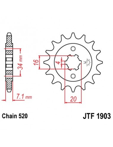 Piñon JT 1903 de acero con 14 dientes