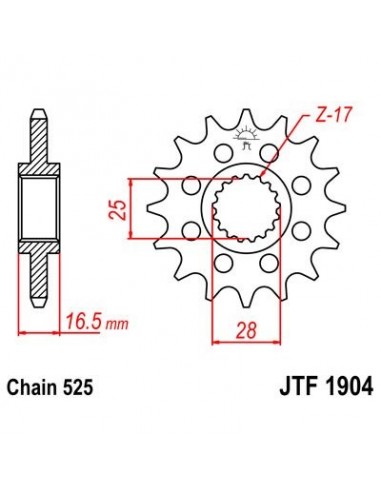 Piñon JT 1904 de acero con 16 dientes