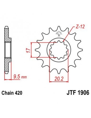 Piñon JT 1906 de acero con 12 dientes