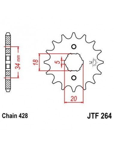 Piñon JT 264 de acero con 14 dientes