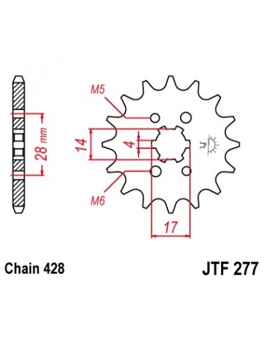 Piñón JT 277 de acero con 14 dientes