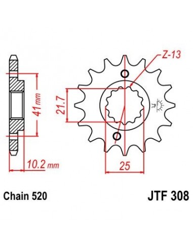 Piñon JT 308 de acero con 14 dientes