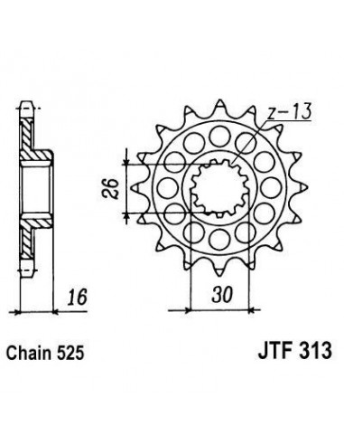 Piñon JT 313 de acero con 16 dientes