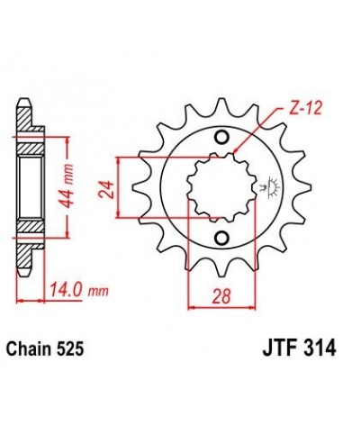 Piñon JT 314 de acero con 16 dientes