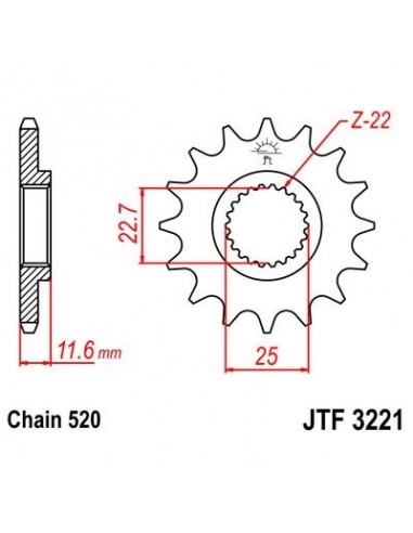 Piñon JT 3221 de acero con 11 dientes