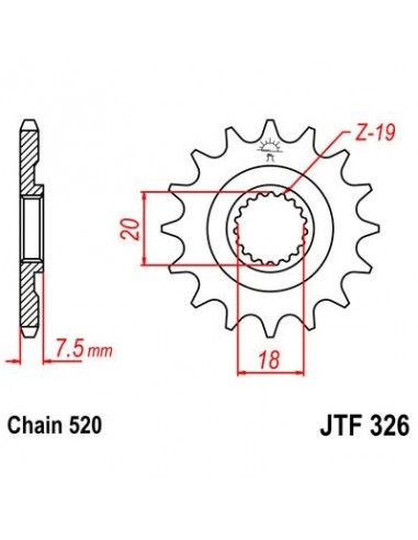 Piñon JT 326 de acero con 12 dientes