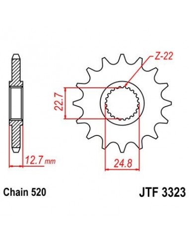 Piñon JT 3323 de acero con 22 dientes