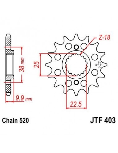 Piñon JT 403 de acero con 15 dientes