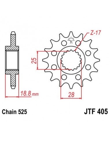 Piñon JT 405 de acero con 20 dientes