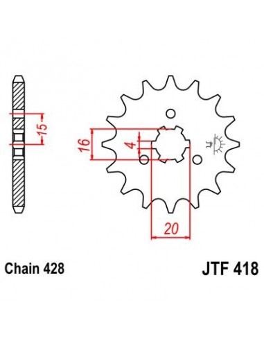 Piñon JT 418 de acero con 14 dientes