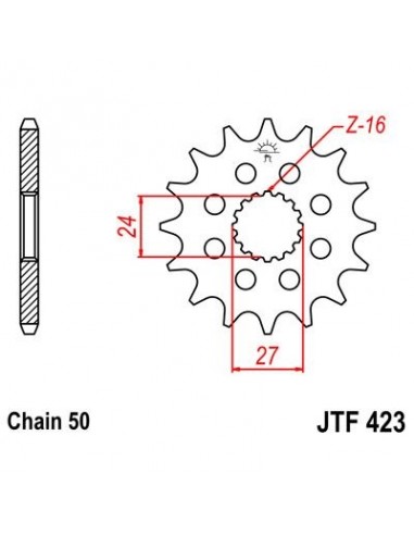 Piñón JT 423 de acero con 16 dientes