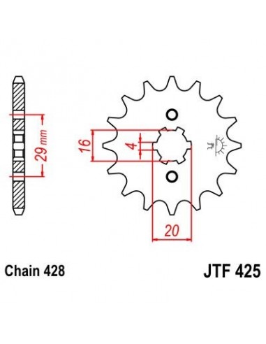 Piñon JT 425 de acero con 14 dientes