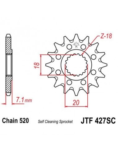 Piñon JT 427SC  autolimpiable de acero con 12 dientes