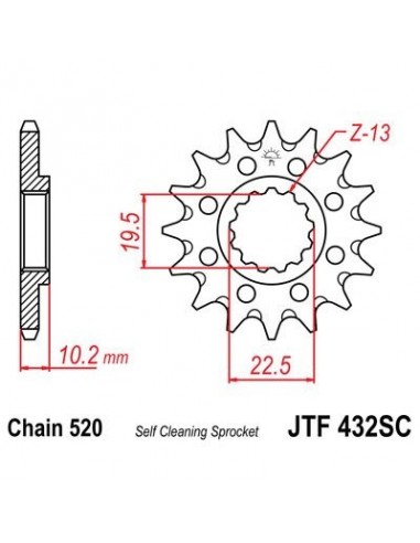 Piñon JT 432SC  autolimpiable de acero con 13 dientes